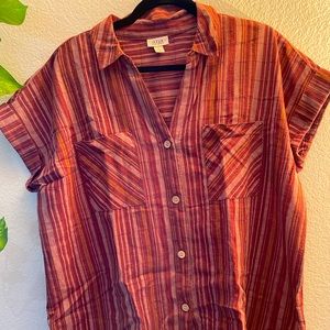 Red a.n.a button up with V neck finish